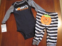 New NWT Carters Boys Black Halloween Pumpkin Striped 2 Piece Set 6 Months Twin