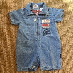 Vintage/Y2K Denim Harley-Davidson Denim Romper with Patches – Size 2T