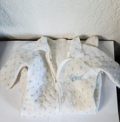 vintage baby clothes jumpsuit white quited with blue embroidery dog motif no tag