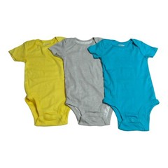 Lamaze Organic Baby Size 18M Short Sleeve Bodysuits Yellow/Blue/Gray (3 Pack)