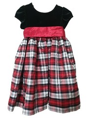 Jayne Copeland Girls Dress Size 3T Red Black Plaid Lined Holiday Velvet Bow Cute