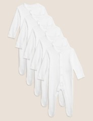 Baby Sleepsuit – Bodysuit – Pyjamas – White – 100% Cotton – Multipack – 5 Pack