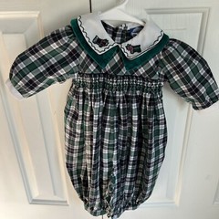 Carriage Boutique Baby Girl Green Plaid Scottie Dog Long Sleeve Romper 6 Month