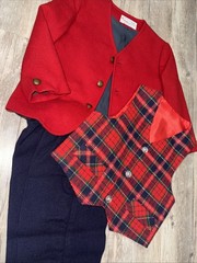 Vintage IMP Originals 3 Pc Boys 4T Suit Red Blazer Plaid Vest Navy Pants Preppy