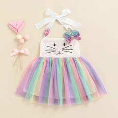 NEW Sequin Easter Bunny Rabbit Girls Sleeveless Rainbow Tutu Dress 2T 3T 4T 5T