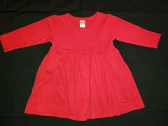 Monag Baby Girl 3-6 M Solid Red Long Sleeve 100% Cotton Dress