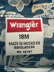 Wrangler 18 Month Hawaiian Button Down Shirt Blue Leaves 100% Cotton