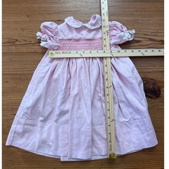 Smocked Corduroy Dress Kids Pink Vintage Heirloom Lace SIZE 12-18M