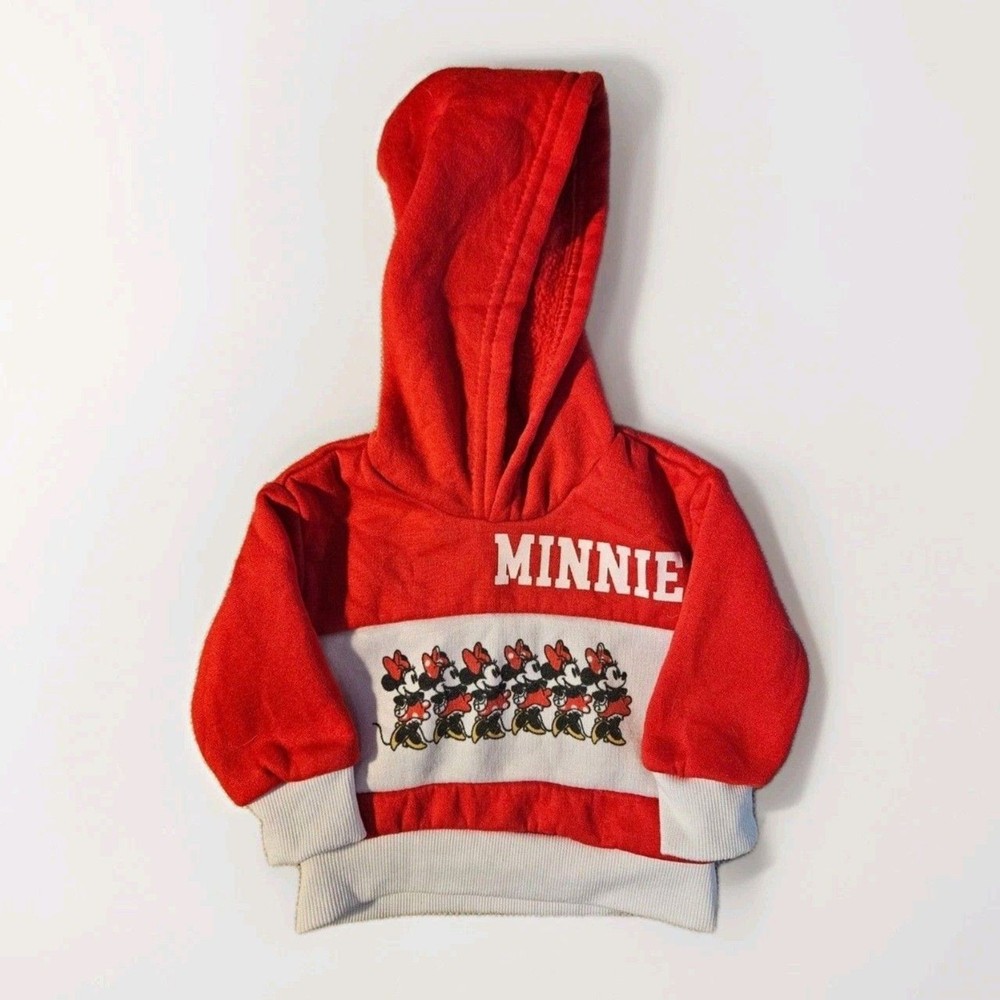 VTG Disney Baby Minnie Mouse Red White Graphic Hoodie Sweatshirt, Size 3-6 Mos