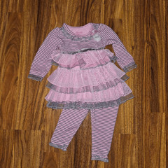 Nannette 2 Piece Striped Ruffled Outifit With Sequince Sparkles Baby SIze 12 Mon