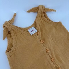 Hanna Andersson Romper Kid 6-12M Mustard Yellow Excellent Cotton Gauze Tie Strap