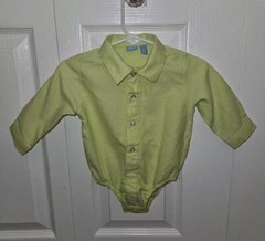 The Childrens Place Green Collared Button Up Baby Boy One Piece Romper 6-9M