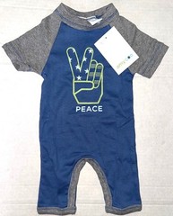 AMY COE coverall gray/blue PEACE motif size NEWBORN