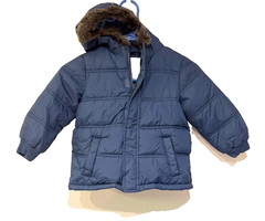 Gymboree Toddler Parka Puffer Jacket 2T 3T Navy Blue Faux Fur Hood Winter Coat