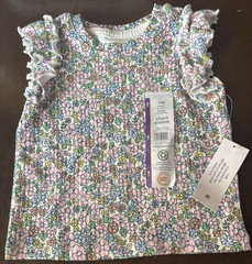 Wonder Nation Girls 12M Multicolor Floral Ruffle Short Sleeve Crew Neck Tee