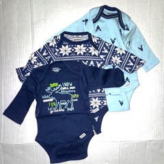 GERBER set of 3 creepers blue/white WINTER/MOOSE motif size NEWBORN