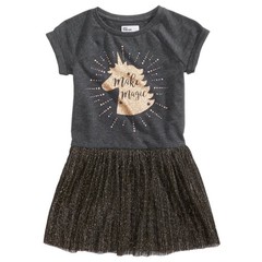 Epic Threads Baby Girls Dress 3T Charcoal Heather Knit Bodice Pleated Glitter