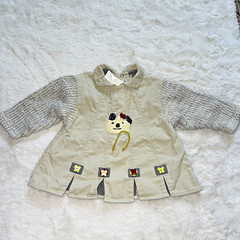 Tartine et Chocolat Beige/Gray Snap Collared Knit Sleeve Bear Jacket 18M