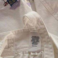 Vintage OshKosh B’gosh White Overall Dress Embroidered Beach Village Scene 3XL