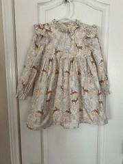 janie and jack Deer Twill Dress Sz 3 Nutmeg Cream Cotton Flannel