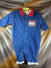 Vintage 80’s OshKosh B’gosh Denim Romper with Red Collar Bear patch 411