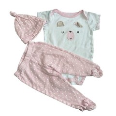 Gerber Matching Outfit Set Organic Baby Girl Bear Pink White 3-6 Months