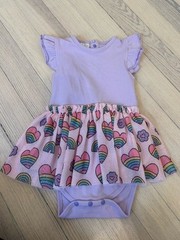 SWEET WINK Baby Girl’s Purple Flutter Sleeve Rainbow Heart Print Dress Size 6-12