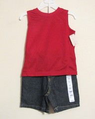 WONDERKIDS BOYS SZ 18 MO – 2-PC RED TANK TOP/BLUE JEAN SHORTS NWT