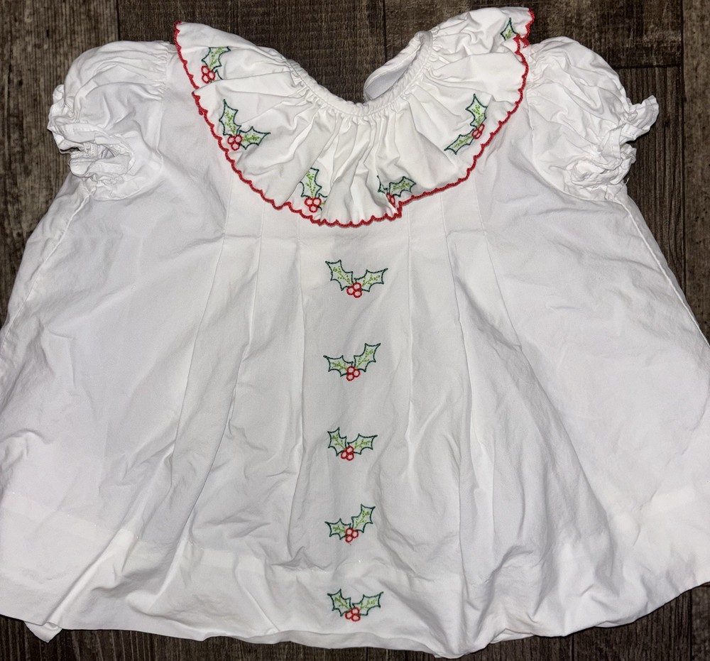 The Proper Peony 12M White Holly Embroidered Puff Sleeve Button Top Dress