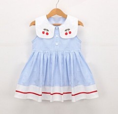 NWT Girls Blue Striped Cherry Peter Pan Collar Sleeveless Dress 2T 3T 4T 5T 6