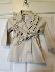 Tahari Trench Coat Toddler Girl 18 Month Khaki Jacket Tan Ruffles Belted Buttons