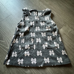 Girls Gray/White Bow Print A-Line Sleeveless Dress 6-9M RN167639