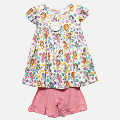 NWT Abby & Evie Blue Dog Character Shorts Set Size 3T Flutter Sleeve Outfit