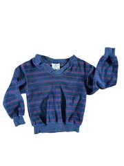 Vintage Boys 12M Velour Striped Long Sleeve Top Navy Blue Red Sears