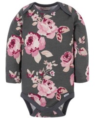 Girl’s Gerber’s Onsies Modern Moments LS Gray w/Pink Flowers Organic Cotton Snap