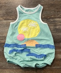 Cat & Jack Baby Girl Appliqué Cotton One Piece Romper Sz 12 M Beach Palm Trees
