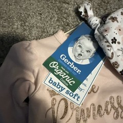 GERBER ORGANICS BABY SOFT 3 PIECE PRINCESS SET 0-3 MONTHS NEW W TAGS