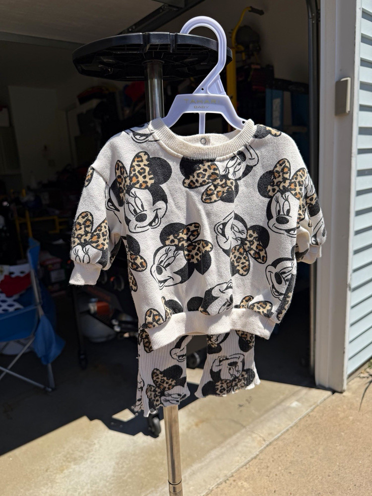 Disney Baby Minnie Mouse Leopard Print Sweatshirt & Pants Set 0-3M Cotton