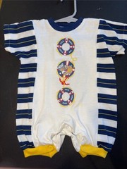 Vintage OshKosh 80’s Navy & White Striped Baby One-Piece Romper. Box YY