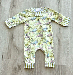 Boutique Custom Designed Dinosaur Print Unisex One Piece Romper w/Hidden Zipper