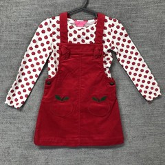 Isaac Mizrahi Dress Set Girls 2T Red Apple Jumper Pinafore Corduroy Fall Outfit