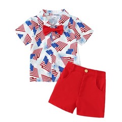 Toddler Boy American Flag Shirt+Shorts Outfit Gentleman, 4th of July, Labor Day