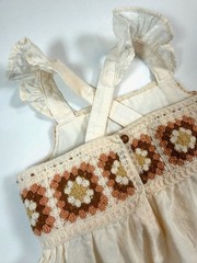 HAUTE HIPPIE Girls Boho Crochet Dress Cream 12M Cottagecore Granny Squares Retro