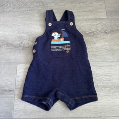 Pekkle Baby Boys 6M Dark Blue Denim Knit Elephant Nautical Shortalls Overalls