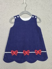 Claire & Charlie 24m Baby Dress Blue Corduroy Fall Embroidered Cotton Scalloped