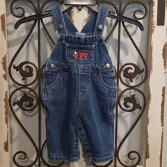 Vintage Carter’s Baby Denim Overalls 6-9M Embroidered Truck Snap Leg Romper