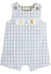 Mud Pie Blue/White Gingham Bunny Smocked Sleeveless Romper 0-3M Cotton