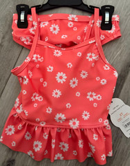 Girls 2T Pink & White Floral Tankini 2-Piece Swim Set, Tank & Bikini Ruffle