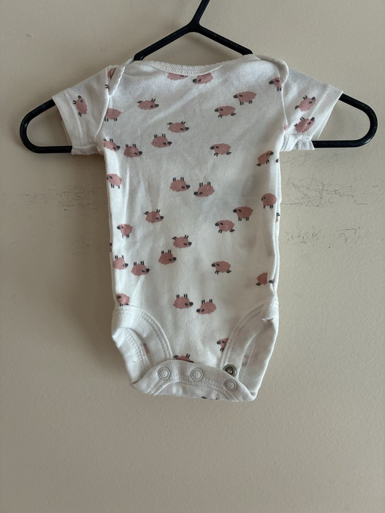 Carter’s Baby Girls Pink Sheep 100% Cotton Short Sleeve Bodysuit White Preemie