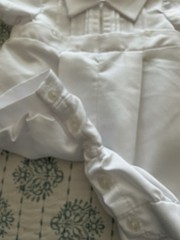 TIP TOP-3M-Baby Boy Bubble Romper/Tuxedo Suit-White Satin Polyester-Pin Tucks